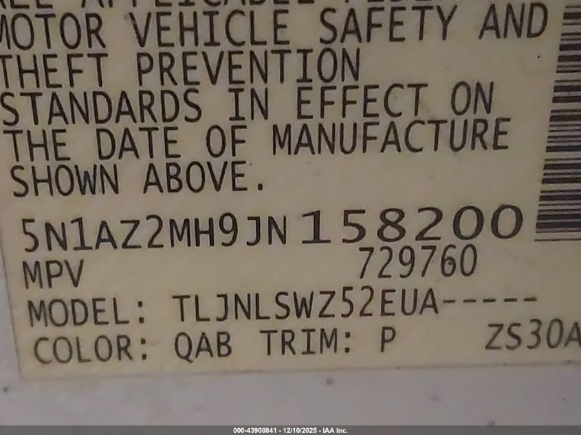 2018 Nissan Murano Platinum VIN: 5N1AZ2MH9JN158200 Lot: 43908841