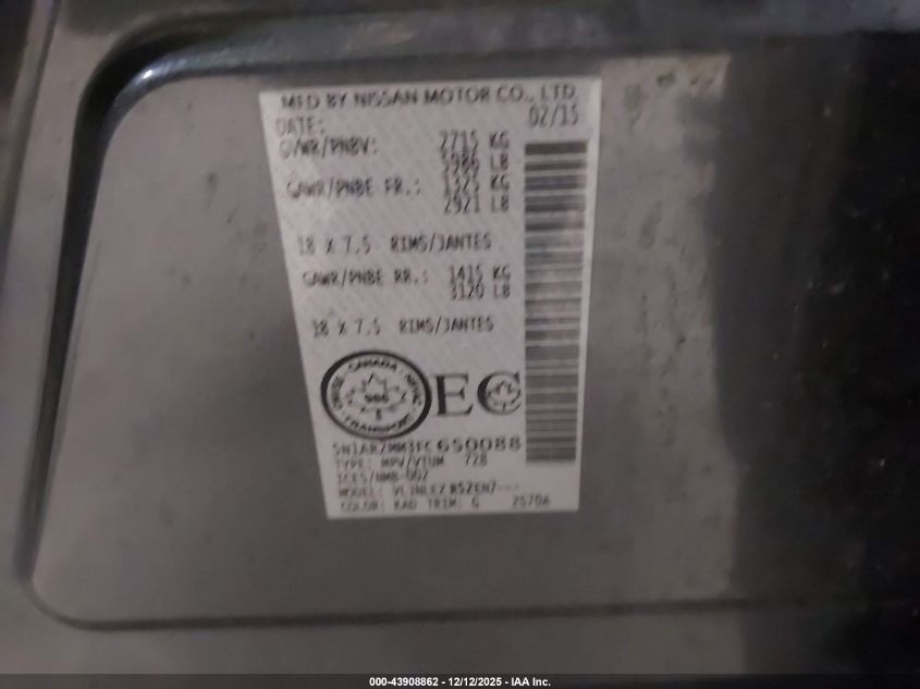 2015 Nissan Pathfinder Platinum/S/Sl/Sv VIN: 5N1AR2MM3FC650088 Lot: 43908862