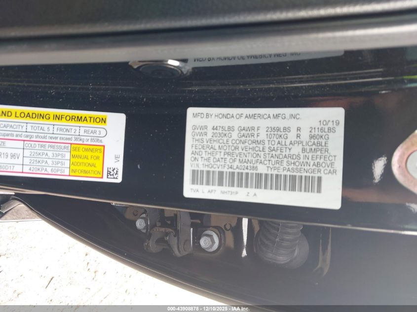 2020 Honda Accord Sport VIN: 1HGCV1F34LA024386 Lot: 43908878