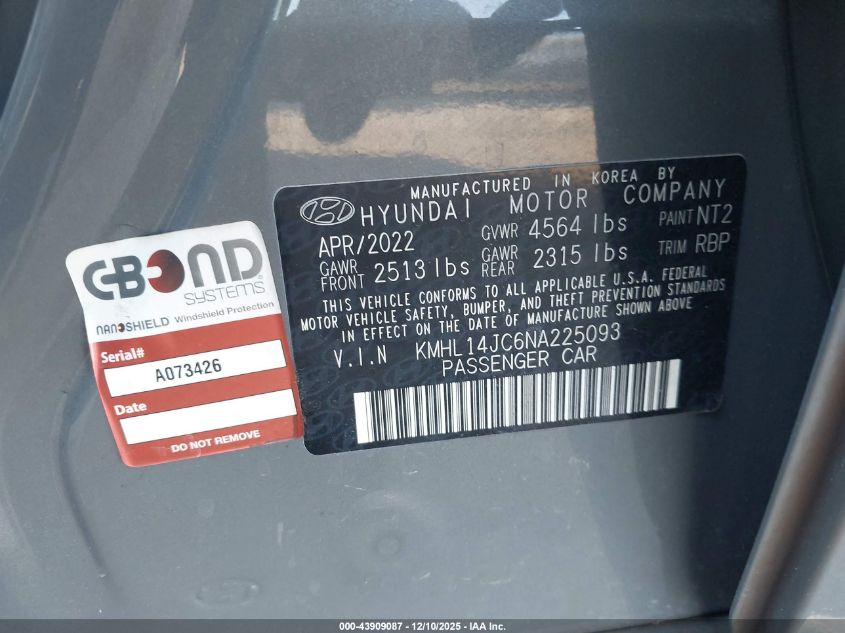 2022 Hyundai Sonata N Line VIN: KMHL14JC6NA225093 Lot: 43909087