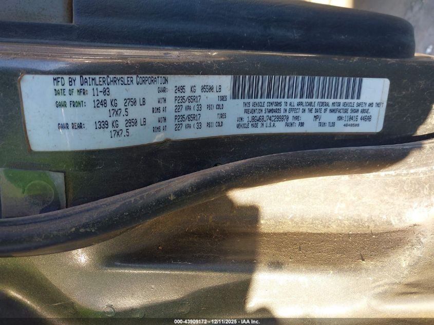 2004 Jeep Grand Cherokee Overland VIN: 1J8GW68J74C299870 Lot: 43909172