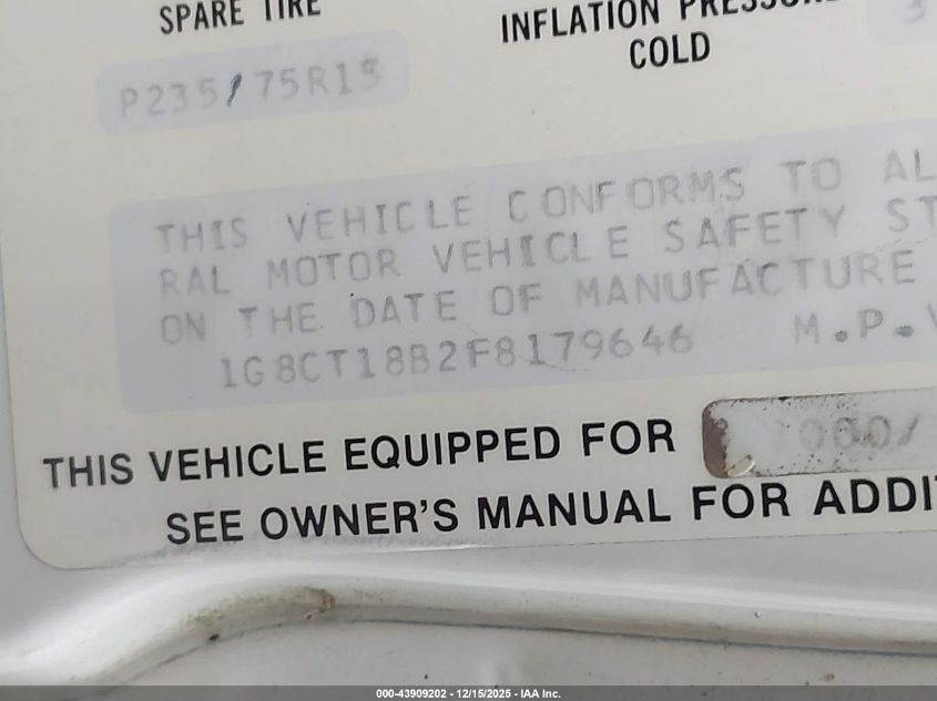 1985 Chevrolet Blazer S10 VIN: 1G8CT18B2F8179646 Lot: 43909202