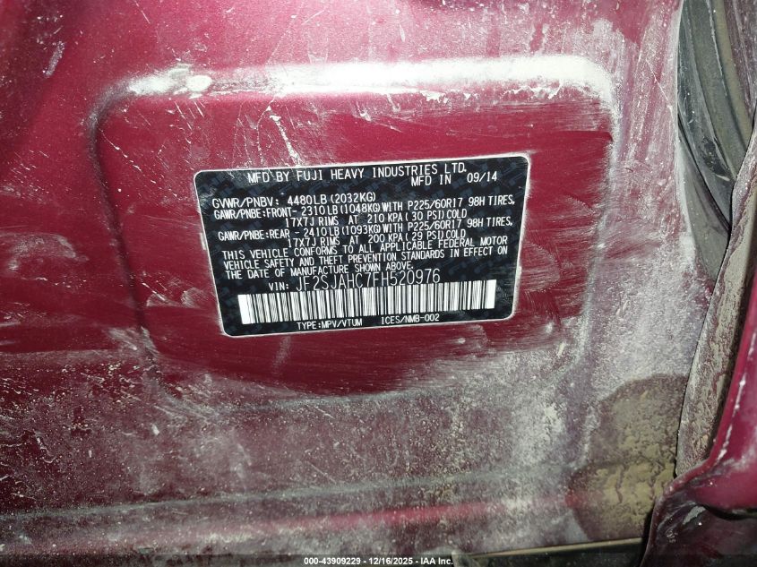 2015 Subaru Forester 2.5I Limited VIN: JF2SJAHC7FH520976 Lot: 43909229