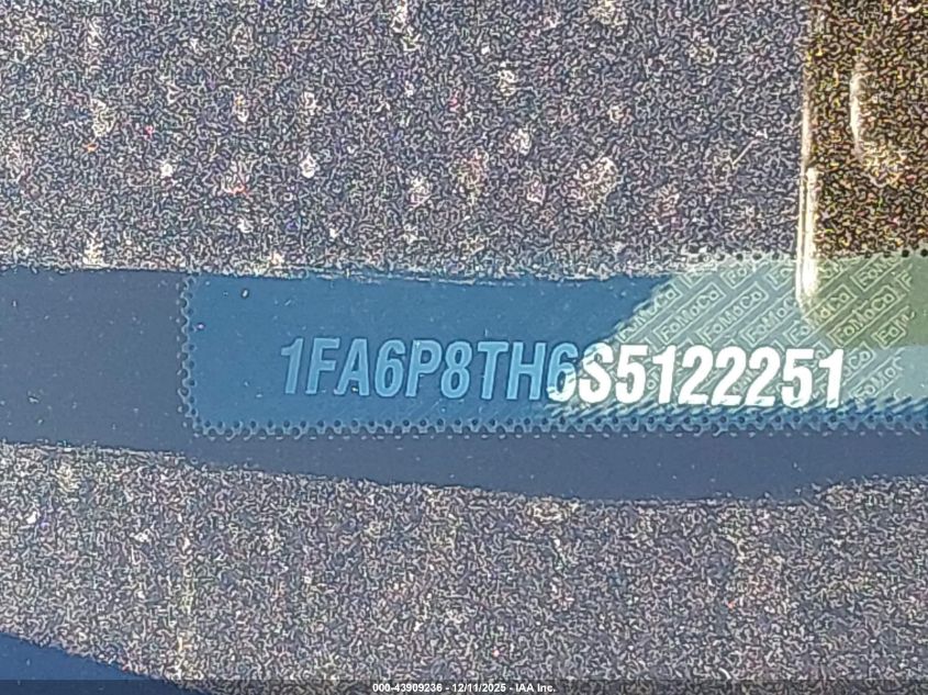 2025 Ford Mustang Ecoboost Premium Fastback VIN: 1FA6P8TH6S5122251 Lot: 43909236