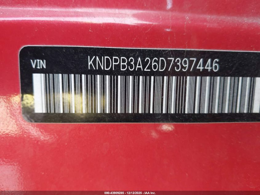 2013 Kia Sportage Lx VIN: KNDPB3A26D7397446 Lot: 43909285
