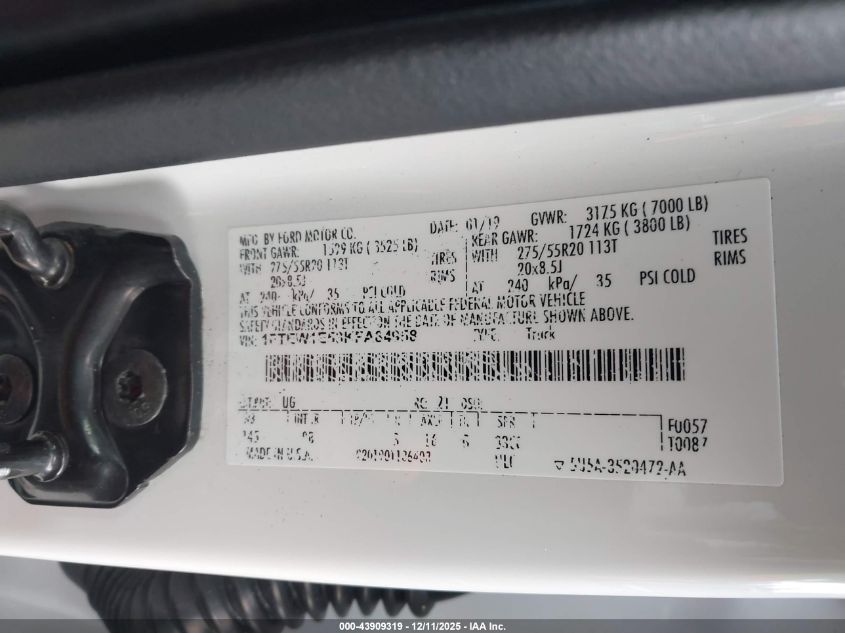 2019 Ford F-150 Platinum VIN: 1FTEW1E53KFA84958 Lot: 43909319