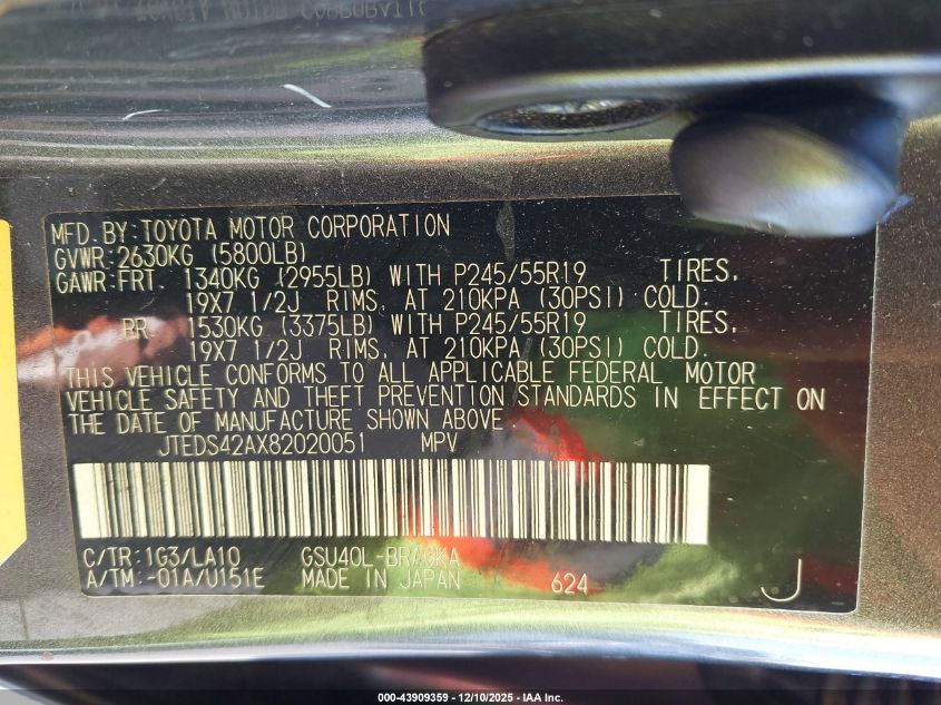 2008 Toyota Highlander Limited VIN: JTEDS42AX82020051 Lot: 43909359