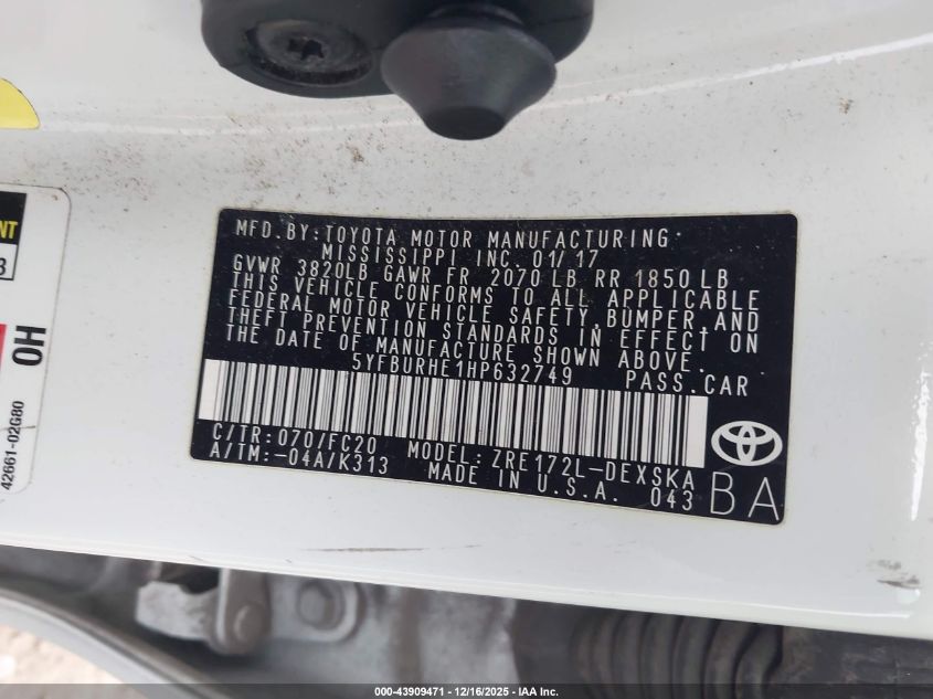 2017 Toyota Corolla Se Special Edition VIN: 5YFBURHE1HP632749 Lot: 43909471