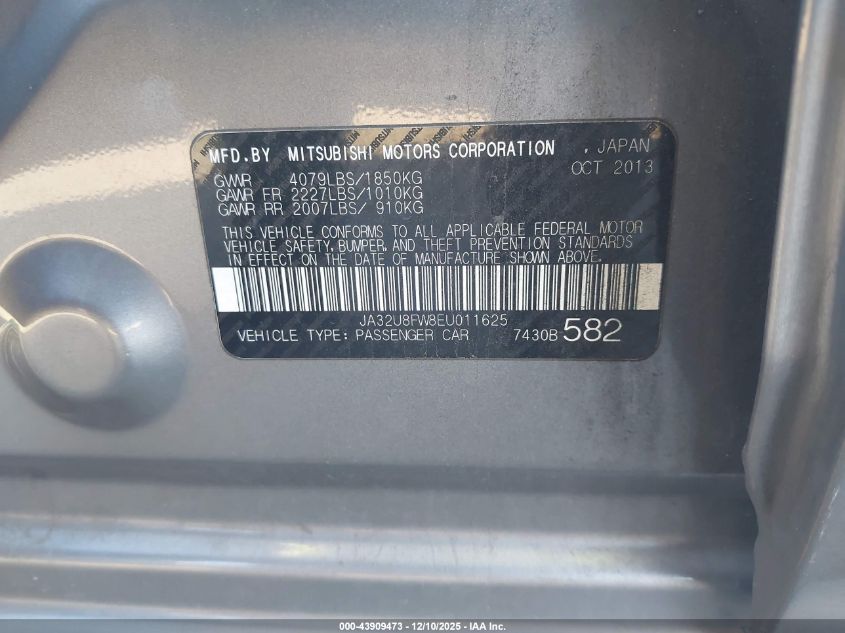 2014 Mitsubishi Lancer Gt VIN: JA32U8FW8EU011625 Lot: 43909473