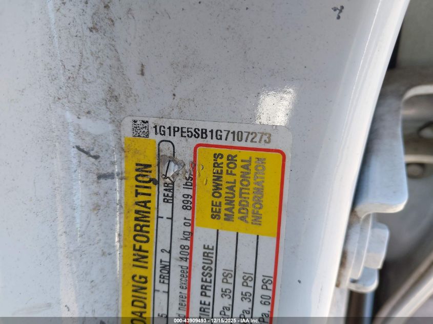 2016 Chevrolet Cruze Limited 1Lt Auto VIN: 1G1PE5SB1G7107273 Lot: 43909493