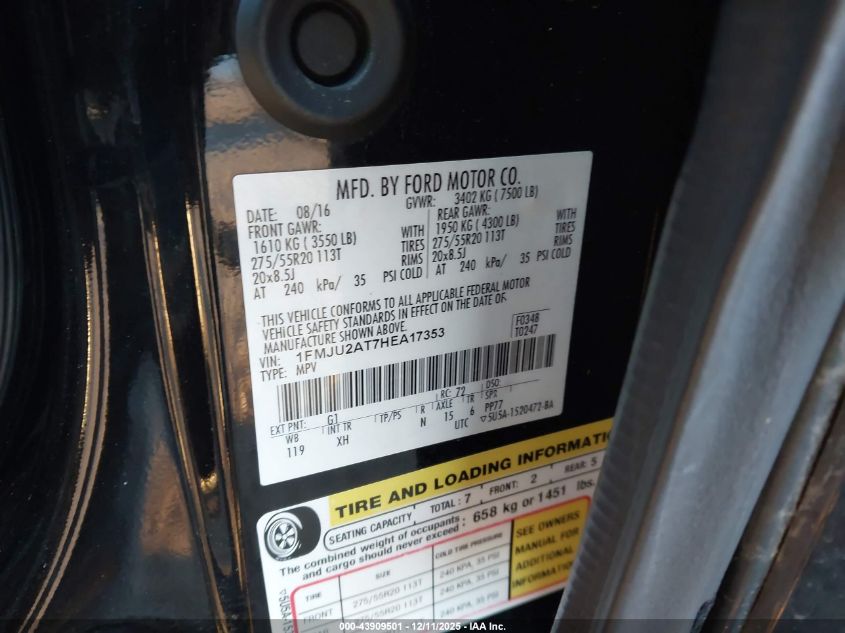 2017 Ford Expedition Limited VIN: 1FMJU2AT7HEA17353 Lot: 43909501