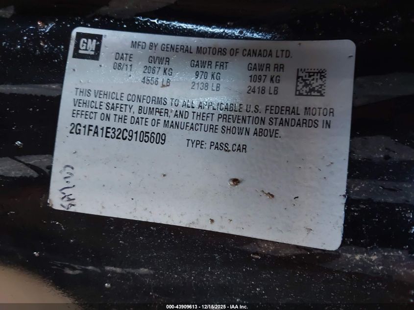 2012 Chevrolet Camaro 2Ls VIN: 2G1FA1E32C9105609 Lot: 43909613