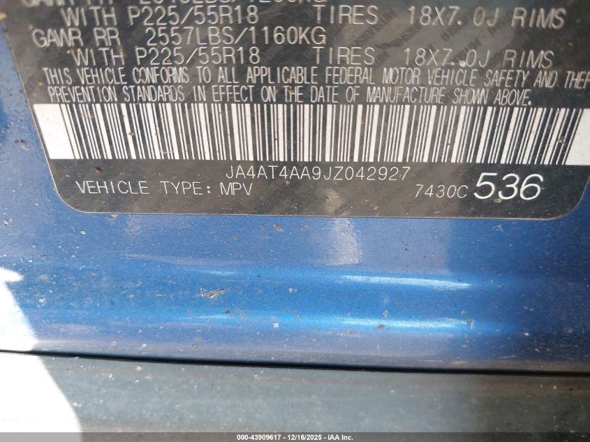 2018 Mitsubishi Eclipse Cross Le VIN: JA4AT4AA9JZ042927 Lot: 43909617