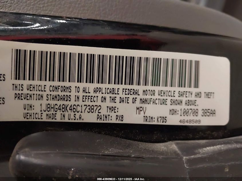 2006 Jeep Commander VIN: 1J8HG48K46C173872 Lot: 43909633