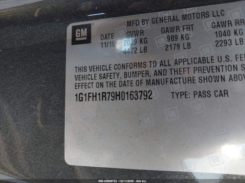 2017 Chevrolet Camaro 2Ss VIN: 1G1FH1R79H0163792 Lot: 43909733