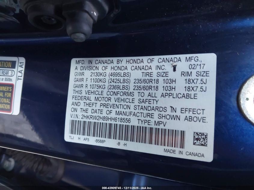 2017 Honda Cr-V Ex-L/Ex-L Navi VIN: 2HKRW2H89HH618556 Lot: 43909745