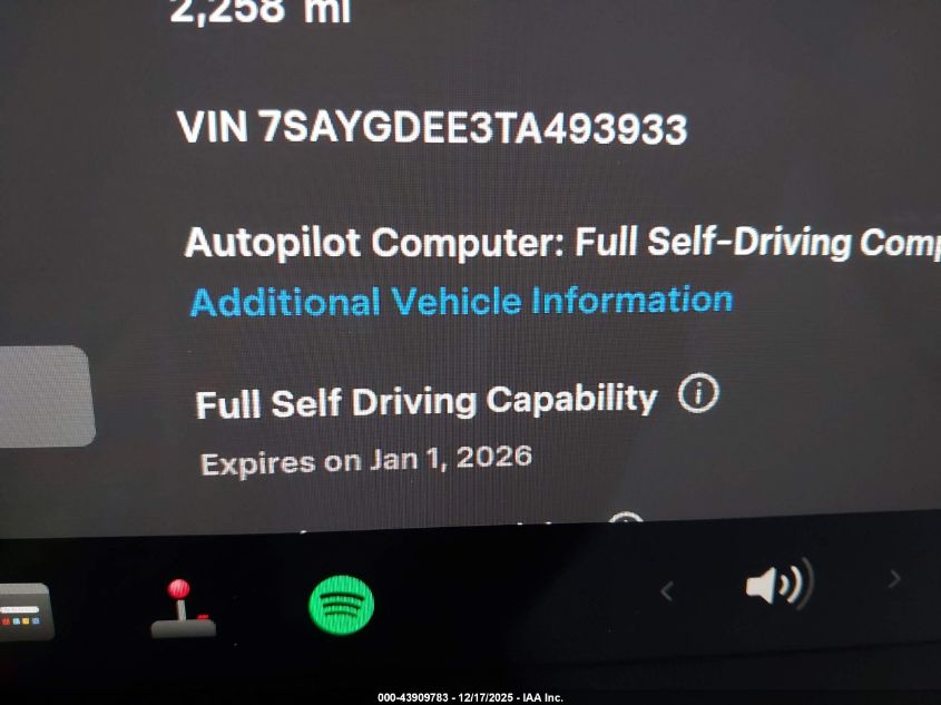 2026 Tesla Model Y Long Range Dual Motor All-Wheel Drive/Long Range Launch Series VIN: 7SAYGDEE3TA493933 Lot: 43909783