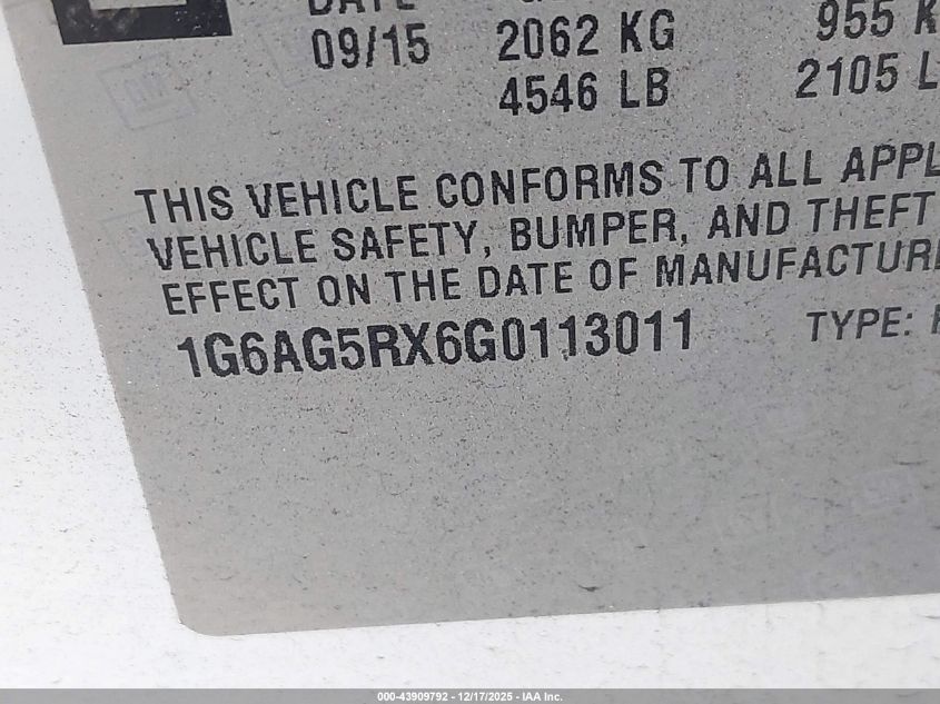 2016 Cadillac Ats Standard VIN: 1G6AG5RX6G0113011 Lot: 43909792