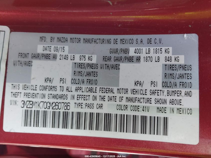 2016 Mazda Mazda3 I Sport VIN: 3MZBM1K70GM260786 Lot: 43909845