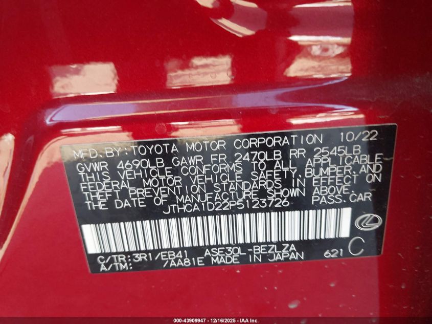 2023 Lexus Is 300 VIN: JTHCA1D22P5123726 Lot: 43909947