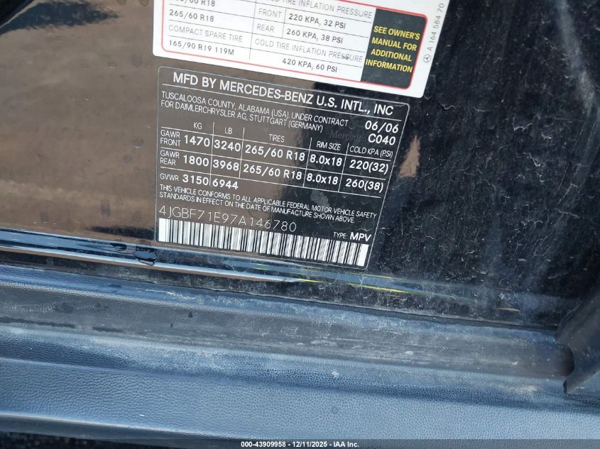2007 Mercedes-Benz Gl 450 4Matic VIN: 4JGBF71E97A146780 Lot: 43909958