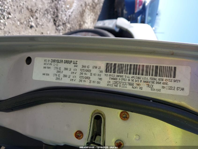 2012 Ram 1500 Slt VIN: 1C6RD7GT3CS178666 Lot: 43910105