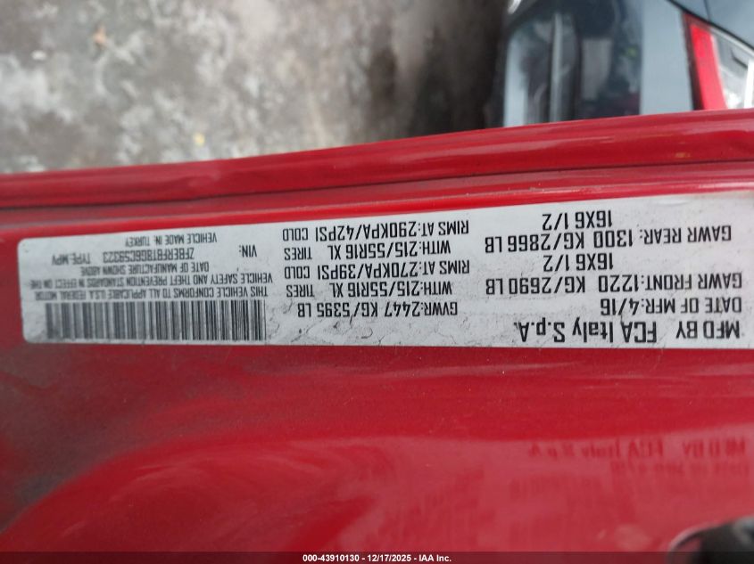 2016 Ram Promaster City Tradesman Slt VIN: ZFBERFBT8G6C59323 Lot: 43910130