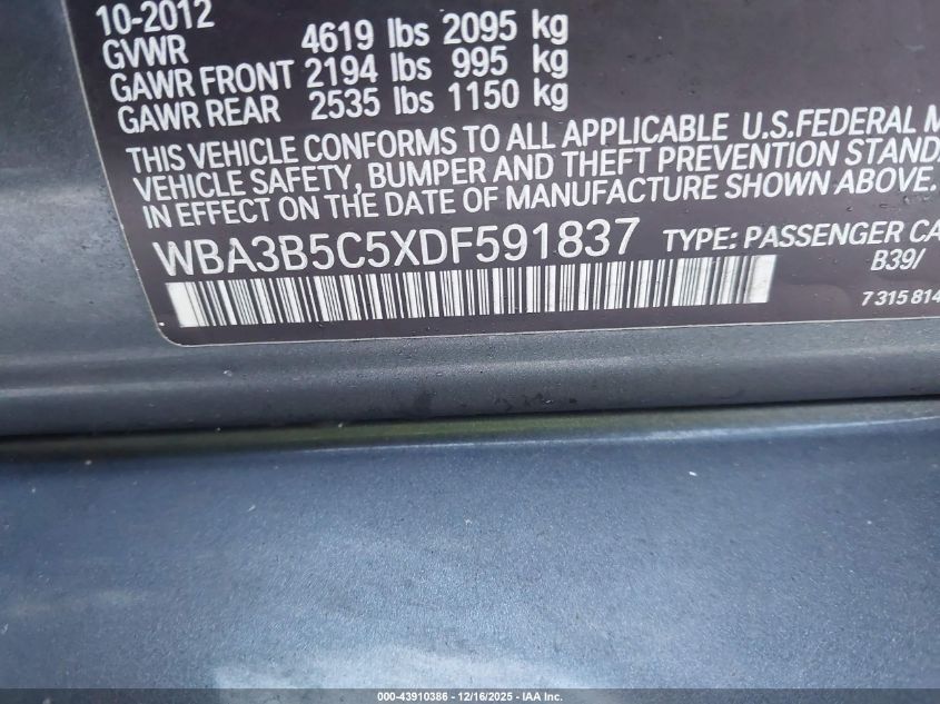 2013 BMW 328I xDrive VIN: WBA3B5C5XDF591837 Lot: 43910386