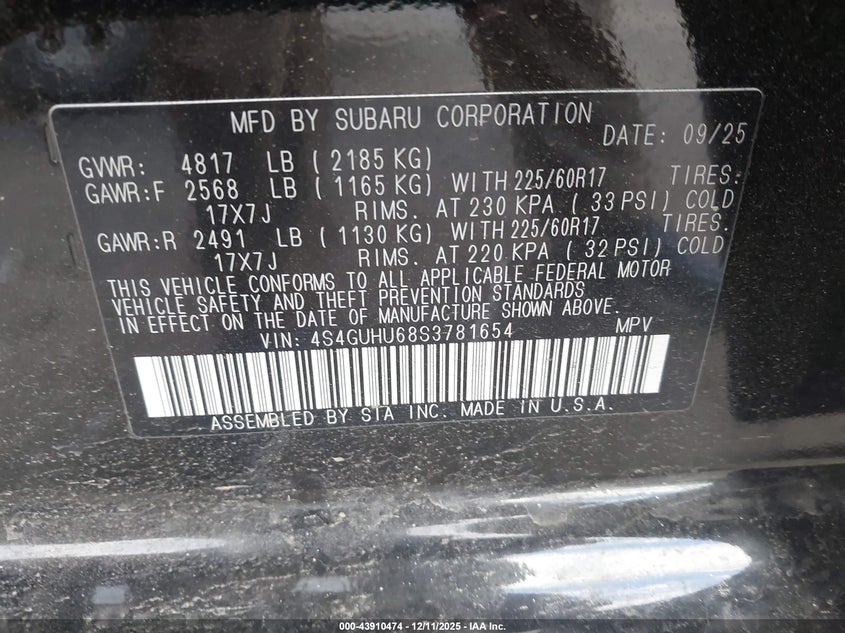 4S4GU8U68S3781654 2025 SUBARU XV photo no. 9