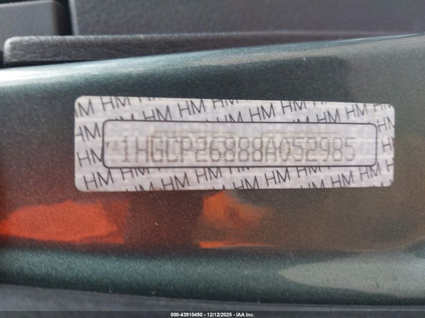 2008 Honda Accord 2.4 Ex-L VIN: 1HGCP26888A052985 Lot: 43910490