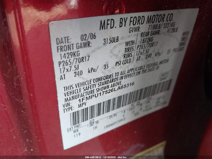 2006 Ford Expedition Eddie Bauer/King Ranch VIN: 1FMPU17526LA65316 Lot: 43910512