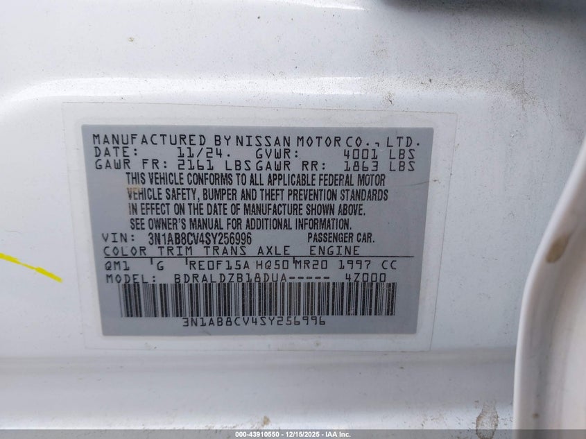 3N1AB8CV4SY256996 2025 NISSAN SENTRA photo no. 9