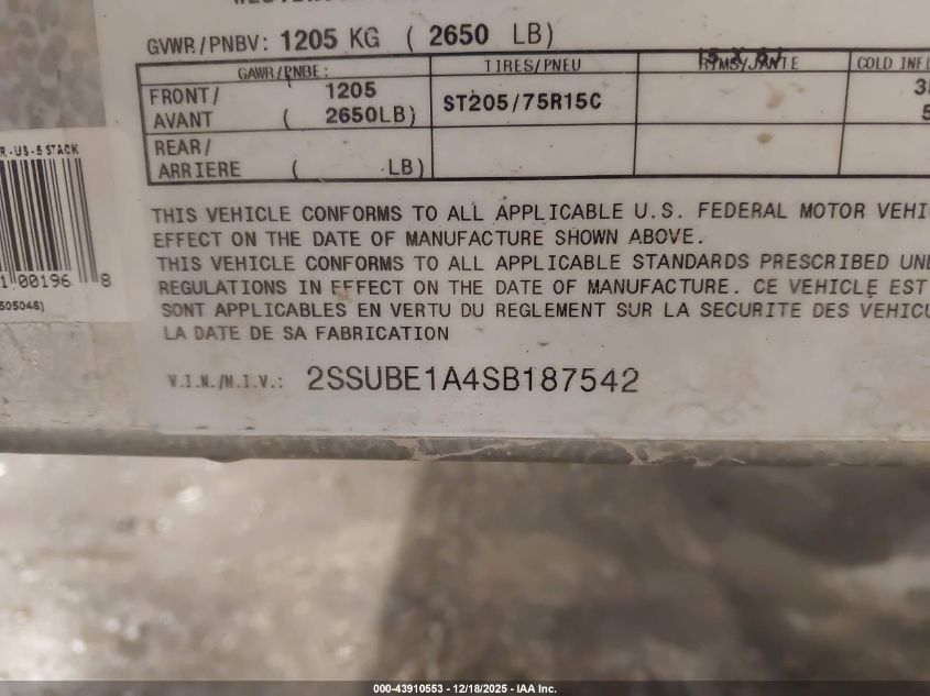 2025 Westbrook Greenhouse Aluminum Utility Tra VIN: 2SSUBE1A4SB187542 Lot: 43910553