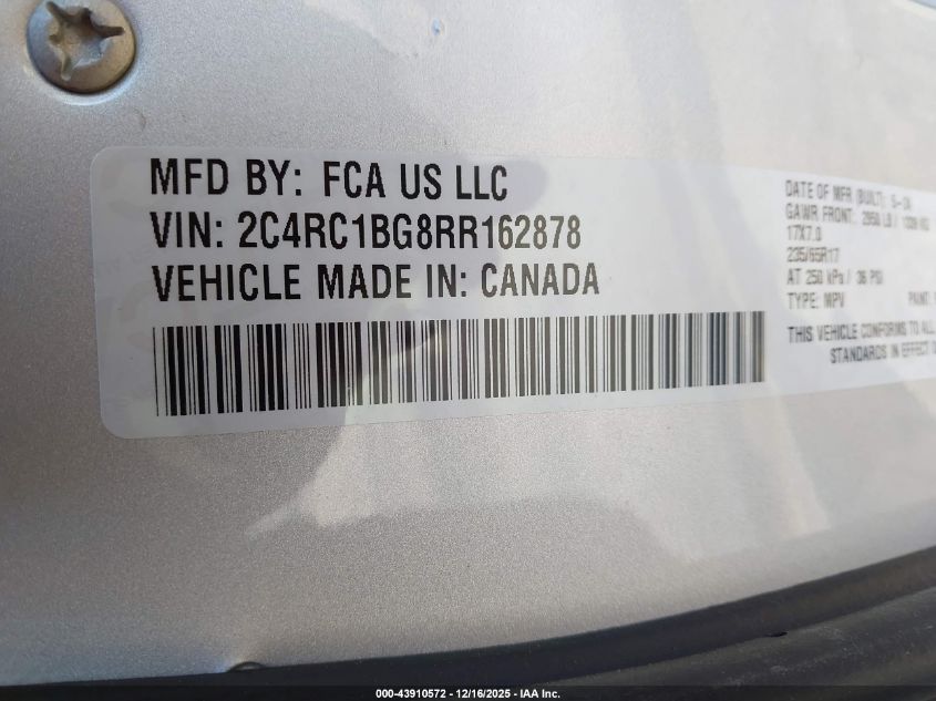 2024 Chrysler Pacifica Touring L VIN: 2C4RC1BG8RR162878 Lot: 43910572