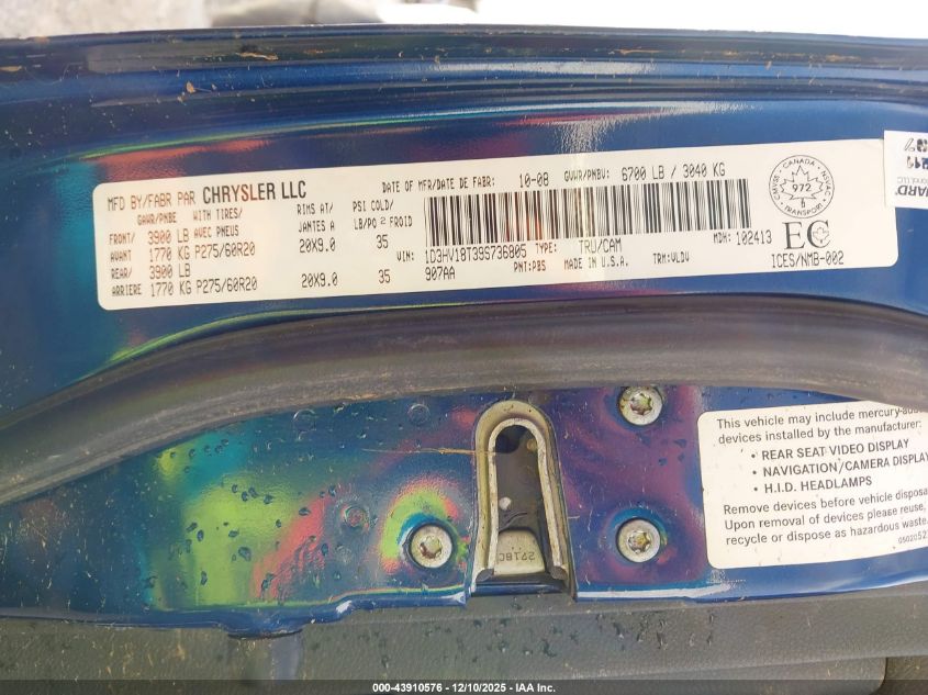 2009 Dodge Ram 1500 Laramie VIN: 1D3HV18T39S736805 Lot: 43910576