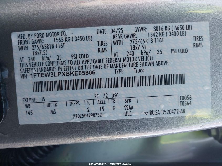 2025 Ford F-150 - 1FTEW3LPXSKE05806