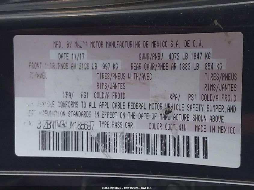 2018 Mazda Mazda3 Grand Touring VIN: 3MZBN1W34JM185697 Lot: 43910825