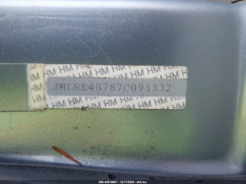 2007 Honda Cr-V Ex-L VIN: JHLRE48787C093332 Lot: 43910887