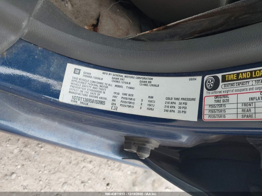 2005 GMC Canyon Sle VIN: 1GTDT136958153905 Lot: 43911013