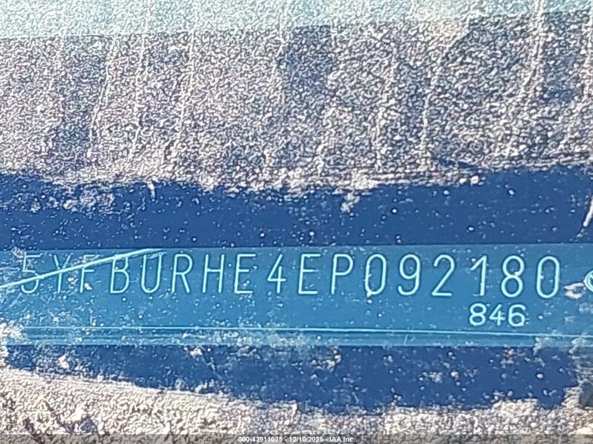 2014 Toyota Corolla Le Plus VIN: 5YFBURHE4EP092180 Lot: 43911035