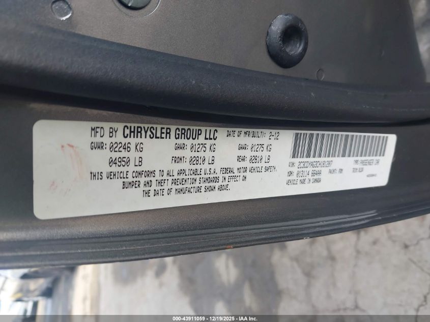 2012 Dodge Challenger Sxt VIN: 2C3CDYAG3CH181207 Lot: 43911059