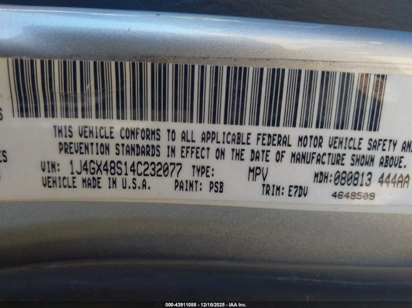 2004 Jeep Grand Cherokee Laredo VIN: 1J4GX48S14C232077 Lot: 43911088