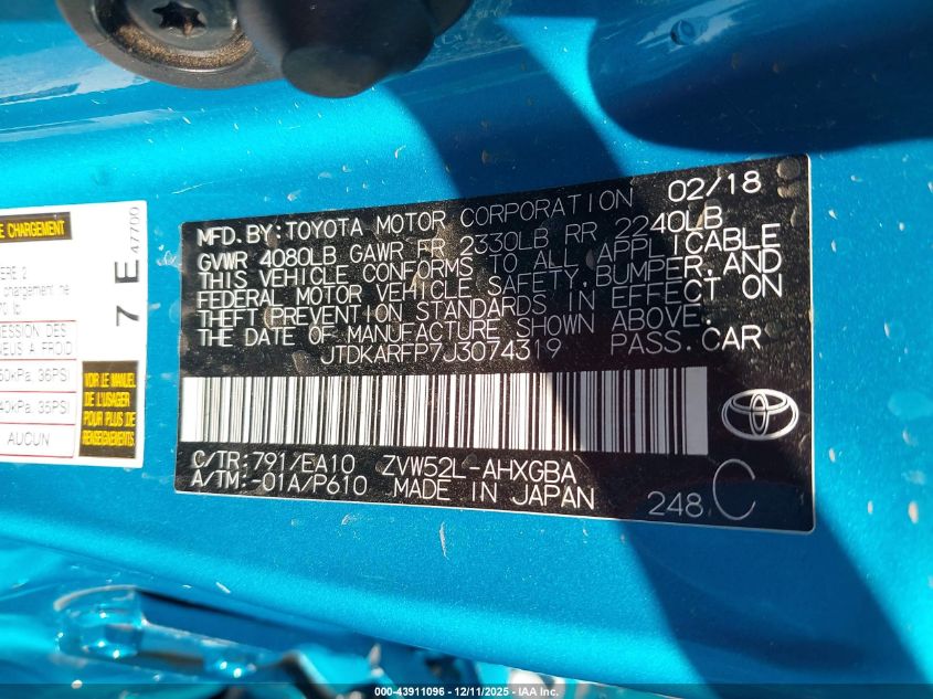 2018 Toyota Prius Prime Premium VIN: JTDKARFP7J3074319 Lot: 43911096