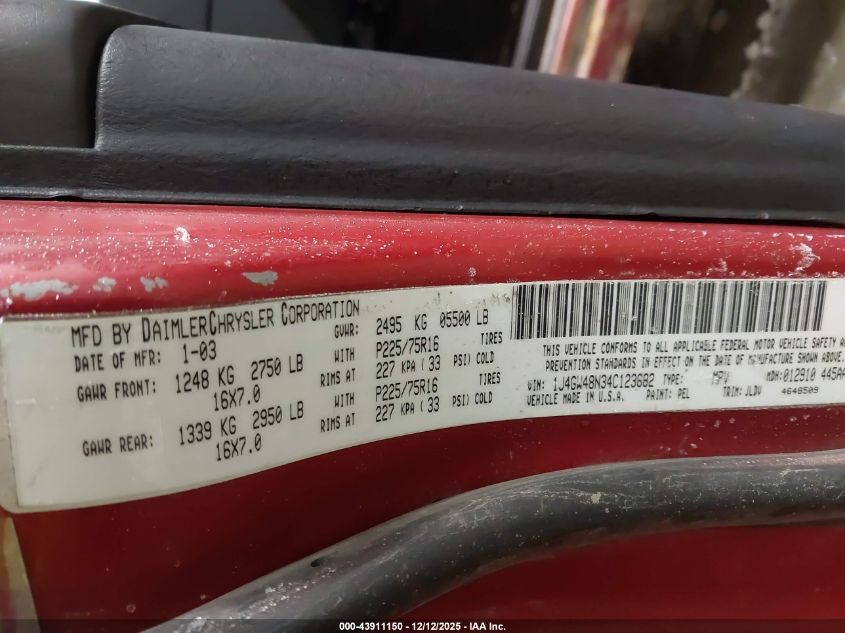 2004 Jeep Grand Cherokee Laredo VIN: 1J4GW48N34C123682 Lot: 43911150