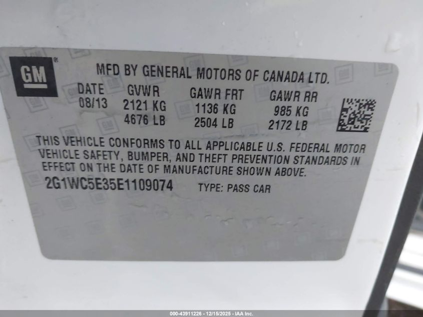 2014 Chevrolet Impala Limited Ltz VIN: 2G1WC5E35E1109074 Lot: 43911226