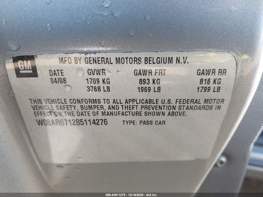 2008 Saturn Astra Xe VIN: W08AR671285114276 Lot: 43911275