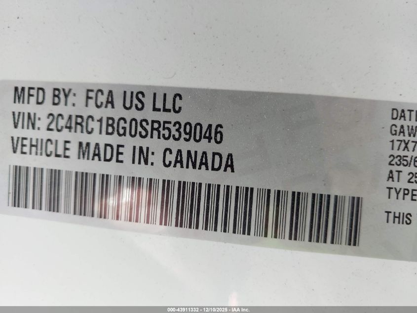 2025 Chrysler Pacifica - 2C4RC1BG0SR539046