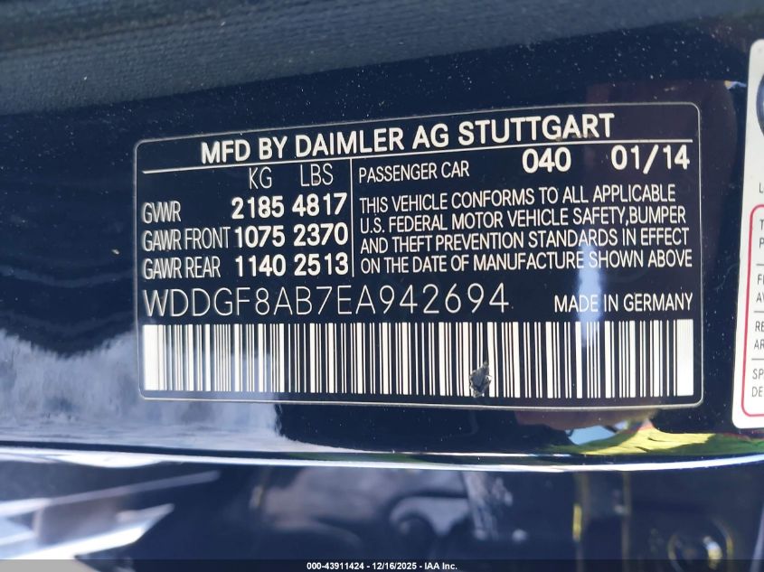 2014 Mercedes-Benz C 300 Sport 4Matic VIN: WDDGF8AB7EA942694 Lot: 43911424