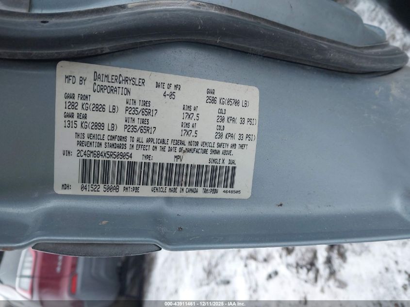 2005 Chrysler Pacifica Touring VIN: 2C4GM684X5R509054 Lot: 43911461