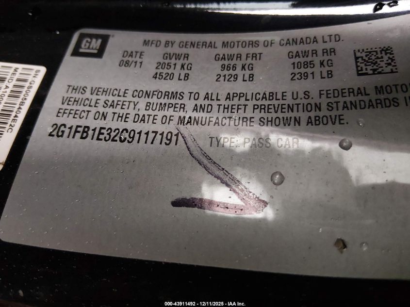 2012 Chevrolet Camaro 1Lt VIN: 2G1FB1E32C9117191 Lot: 43911492
